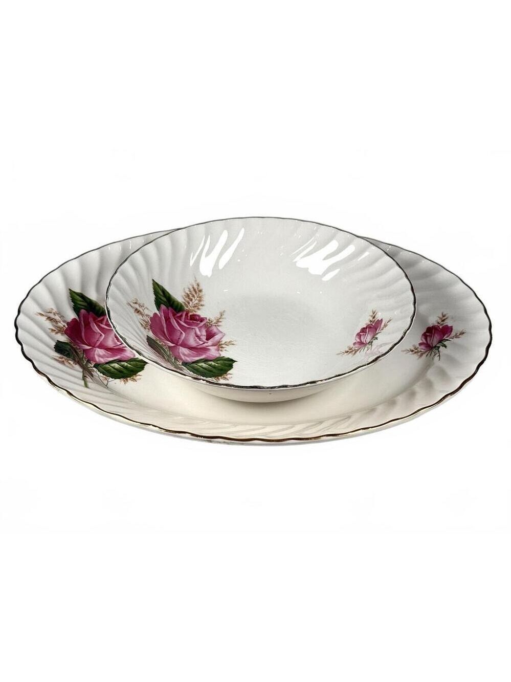 Swinnertons Royal Wessex Alicia Pink Rose Ironstone Serving Platter & Bowl Set